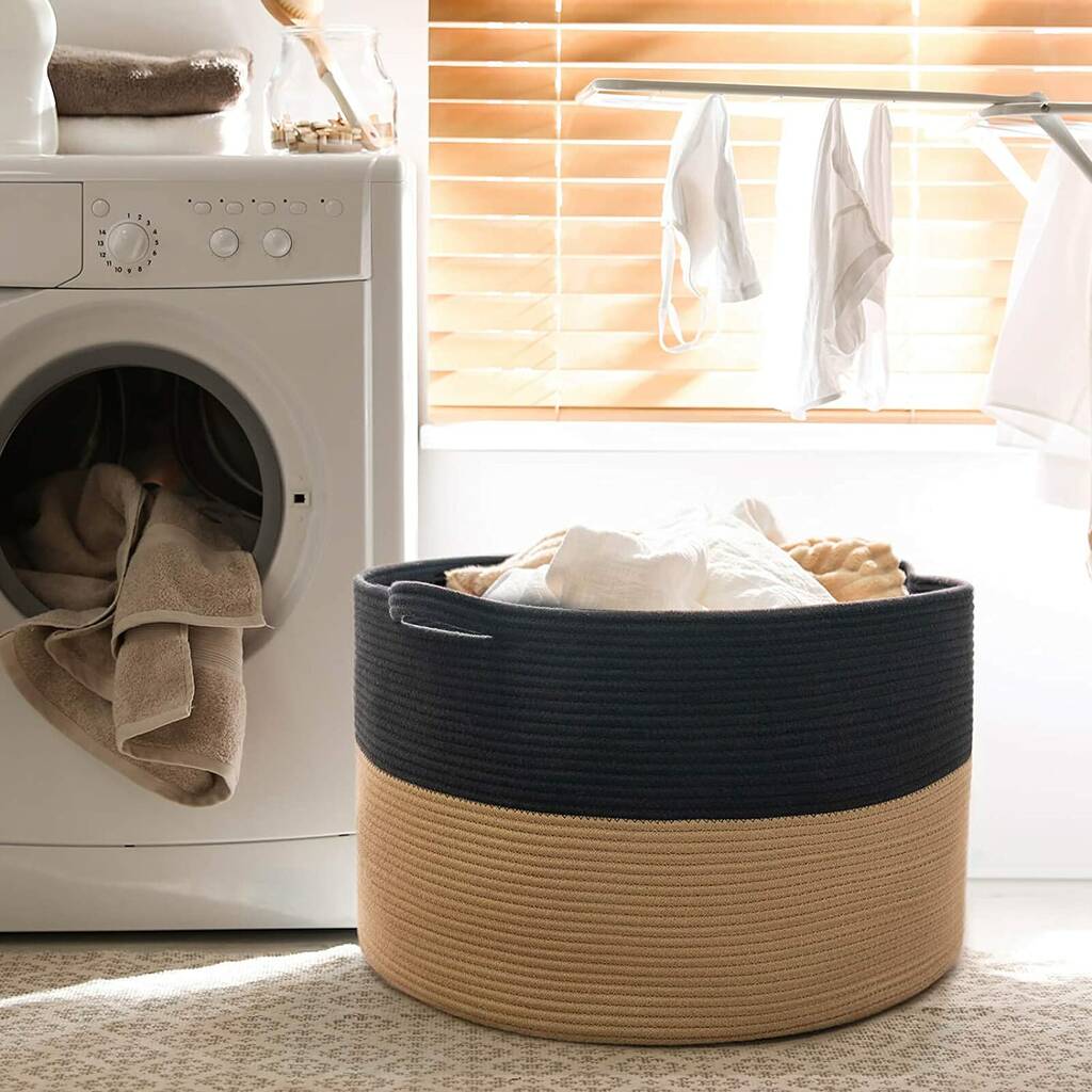 Cotton Rope Laundry Basket Storage Black Camel By Momentum