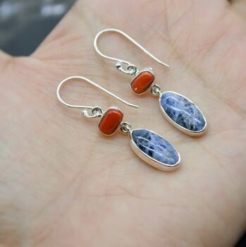 Red Coral, Blue Sapphire Earrings, 5 of 6