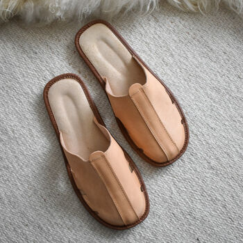 Men's Leather Mule Slippers Beige, 4 of 4