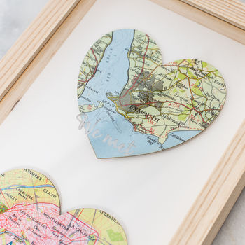 Three Personalised Map Hearts Etched Wedding Gift, 5 of 5