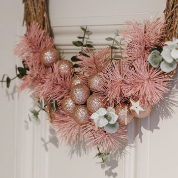 Blush Pink Christmas Sparkle Half Wreath, 4 of 6