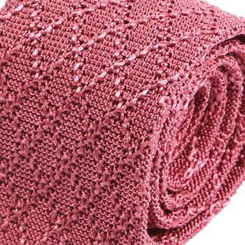 Dark Pink Iza Silk Knitted Tie 6cm, 3 of 3