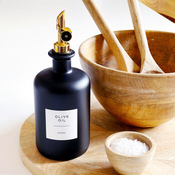 Matt Black Glass Oil / Vinegar Pourer Bottle With Personalised Label, 6 of 7