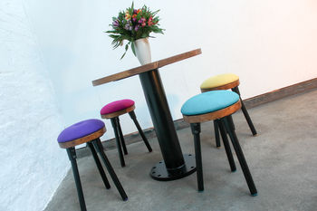 Button Pedestal Table With Four Upholstered Stools, 4 of 8