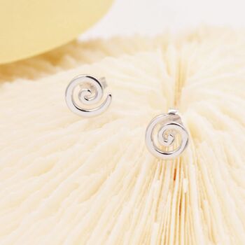 Koru Circle Spiral Stud Earrings In Sterling Silver, 7 of 11