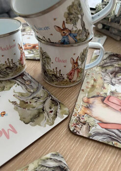 Kids Personalised Little Bunny Placemat, Coaster And Mug Dinner Set, 10 of 11