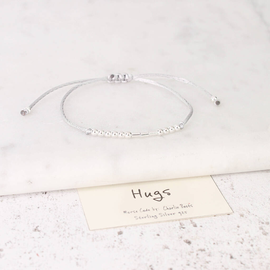 Sterling Silver 'Hugs' Morse Code Bracelet, 1 of 7