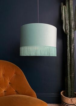 Sea Green Lampshade With Gold Lining And Fringing, 3 of 11