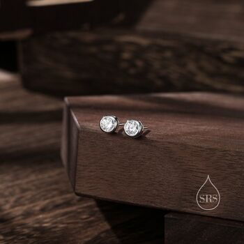 5mm Bezel Cz Crystal Stud Earrings In Sterling Silver, 4 of 12