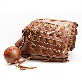Vintage Full Cowhide Leather Baseball Glove And Ball, 6 of 10