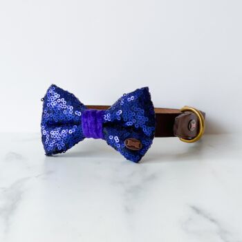 Blue Sequin Christmas Dog Bow Tie, 2 of 3