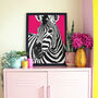 Bright Pink Zebra Wall Art Print, thumbnail 1 of 3