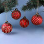 G Decor Set Of Four Hand Painted Satin Red Glass Baubles Luxury Gold Detail Christmas Tree Ornaments, thumbnail 5 of 5