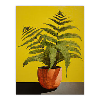 Flourishing Ferns House Plant On Yellow Wall Art Print, 6 of 6