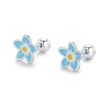 Sterling Silver Forget Me Not Flower 18 G Screw Back Stud Earrings With Ball Backs, 6 of 11