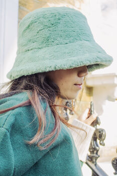 Sage Green Fluffy Bucket Hat, 4 of 6