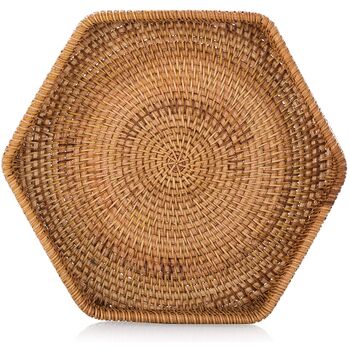 Set Of Two Hexagon Woven Rattan Serving Tray, 4 of 7