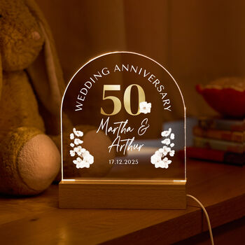 Personalised 50th Anniversary LED Lamp – Golden Gift, 2 of 3