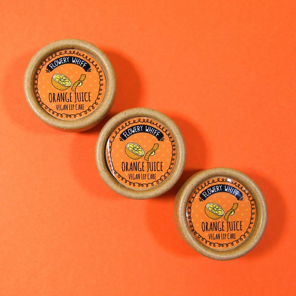 Orange Juice Vegan Lip Balm In Plastic Free Card Pot By Flowery Whiff