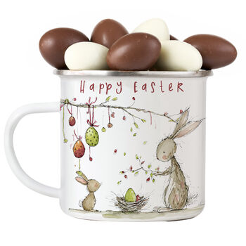 Personalised Easter Enamel Mug With Cute Rabbits, Festive Holiday Gift For Family And Friends, 5 of 5
