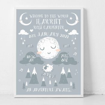 Personalised Keepsake Birth Print Hello Moon, 4 of 5