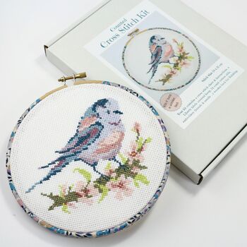 Long Tailed Tit Cross Stitch Embroidery Hoop Kit, 7 of 8