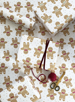 Personalised Christmas Gingerbread Man Wrapping Paper, 5 of 9
