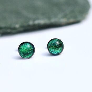 Emerald Green Fused Glass Sterling Silver Stud Earrings, 3 of 12
