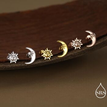 Mismatched Sun And Moon 16 G Flat Back Earrings In Sterling Silver, 3 of 12