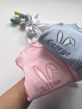 Easter Personalised Baby Zip Sleepsuit | Embroidered, 2 of 6