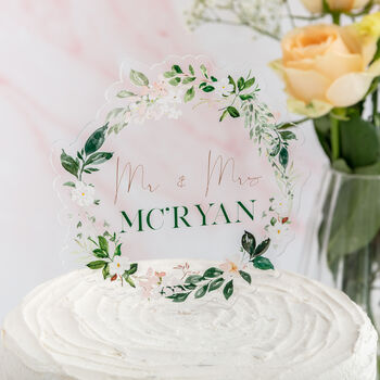 Personalised Wedding Floral Wreath Cake Topper, 2 of 2