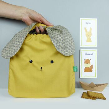 Bunny Rabbit Japanese Style Sand And Mustard Bag, 2 of 6