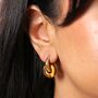 Tiger's Eye Loop Charm Huggie Hoop Earrings In Gold, thumbnail 2 of 3