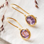 Ruby Oval Short Drop Gold Plated Silver Earrings, thumbnail 9 of 11