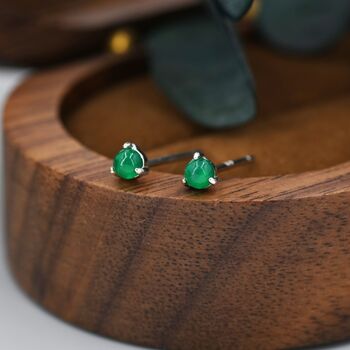Natural Green Onyx Stud Earrings In Sterling Silver, 5 of 12