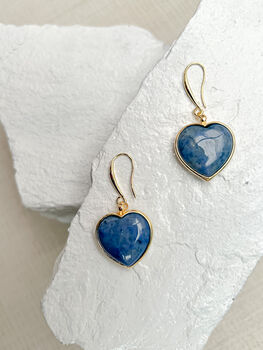 Dumortierite Puff Heart Gold Plated Earrings, 3 of 4