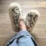 Ladies Wool Fleece Slippers Sheep Print, thumbnail 1 of 3
