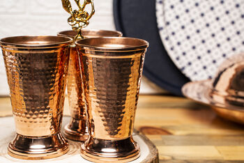 Handmade Copper Cutlery And Pencil Holder – Copper Desk Organizer, Golden Brass Handle Details, 7 of 7