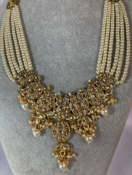 Long Necklace Kundan And Pearl Set, 6 of 6