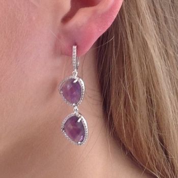 Amethyst Gemstone Earrings Diamante Drop Earrings, 2 of 3