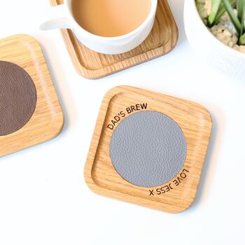 Personalised Solid Oak And Leather Coaster, 2 of 9