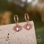Sterling Silver Lotus Flower Huggie Hoop Earrings With Lab Moonstone, thumbnail 5 of 11