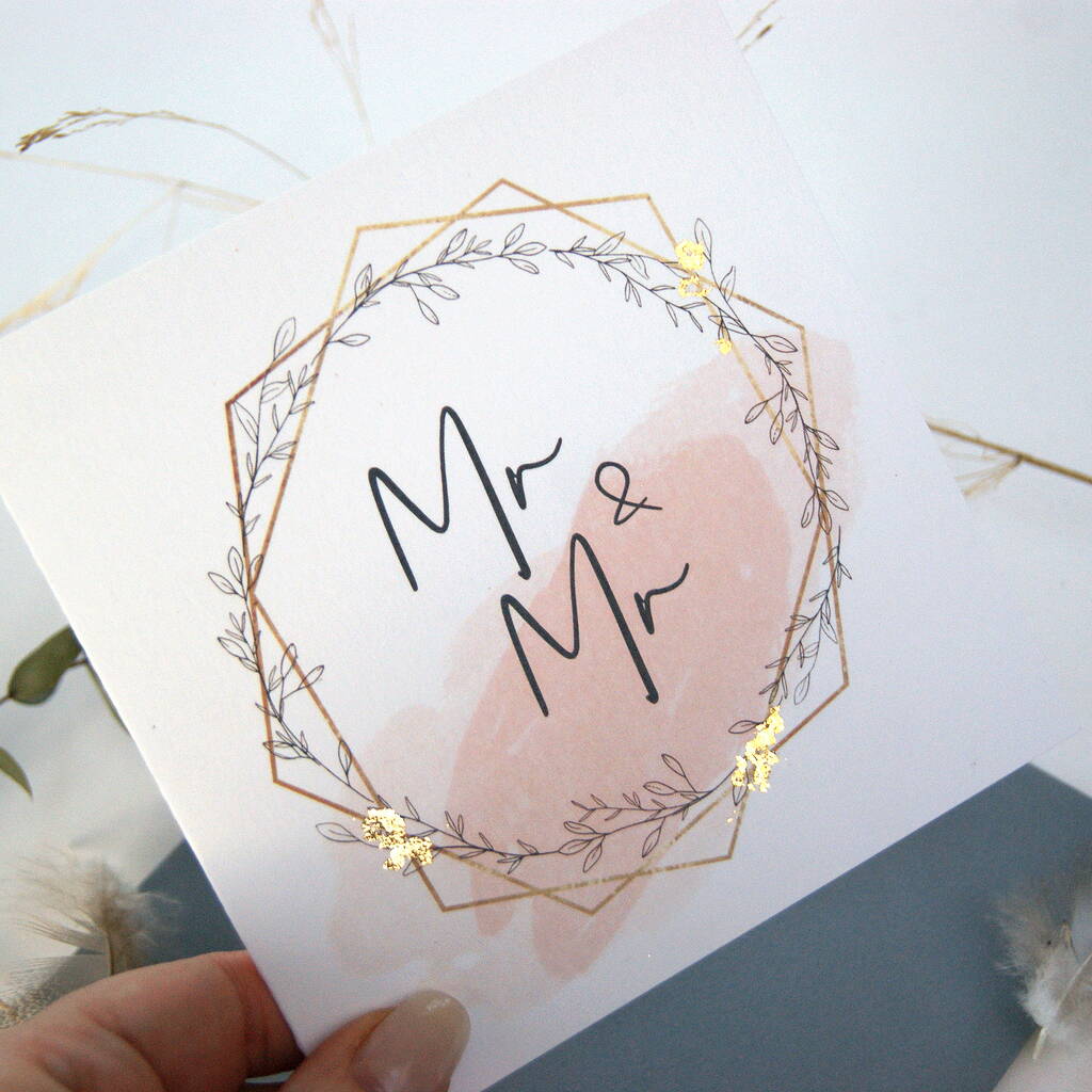 Gold Leaf Mr And Mr Wedding Card, 1 of 4