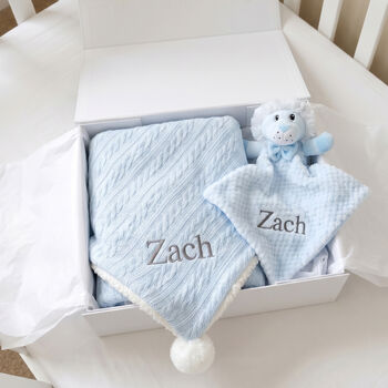 Personalised Blue Sherpa Blanket And Lion Comforter Set, 2 of 8
