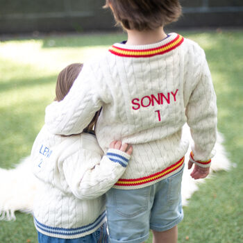 Personalised Back Baby Cricket Jumper For First Fathers Day, 2 of 11