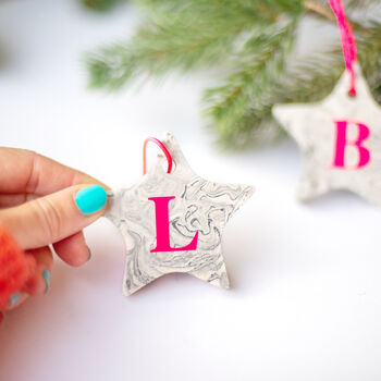 Personalised Marble Effect Star With Neon Initial, 2 of 4