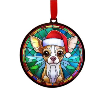 Chihuahua Fawn In Santa Hat Suncatcher Decoration, 5 of 6