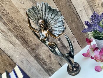 Art Deco Bronze Lady Figurine Silver Dress And Fan 38cm, 8 of 12