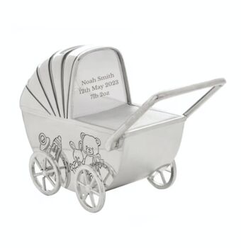 Personalised Silver Plated Pram Money Box, 3 of 4