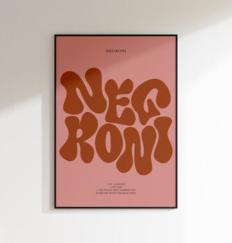 Negroni Print | Cocktail Poster | Wall Art | A5 A4 A3 | Bold | Typographic | Drink | Bar | Print | Groovy |, 8 of 9